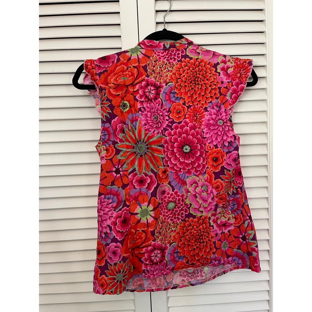 Vintage-Style Boho Maximalist Floral Tie-Neck Blouse, Ruffle Sleeve Top, Sz M - Picture 4 of 4
